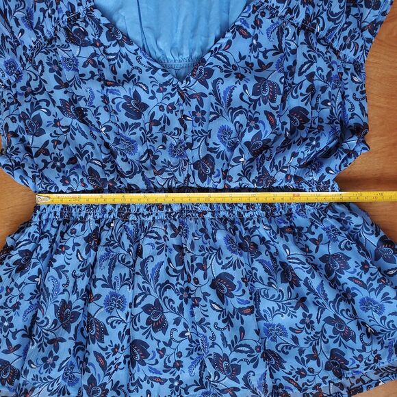 Old Navy Waist Defined Printed Dolman Sleeve Top Size M Blue Floral Ruched - Picture 9 of 10